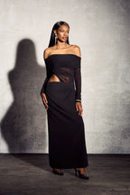 Women's Long Sleeve Off Shoulder Maxi Dress with Cutout Detail