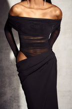 Women's Long Sleeve Off Shoulder Maxi Dress with Cutout Detail