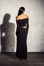 Women's Long Sleeve Off Shoulder Maxi Dress with Cutout Detail