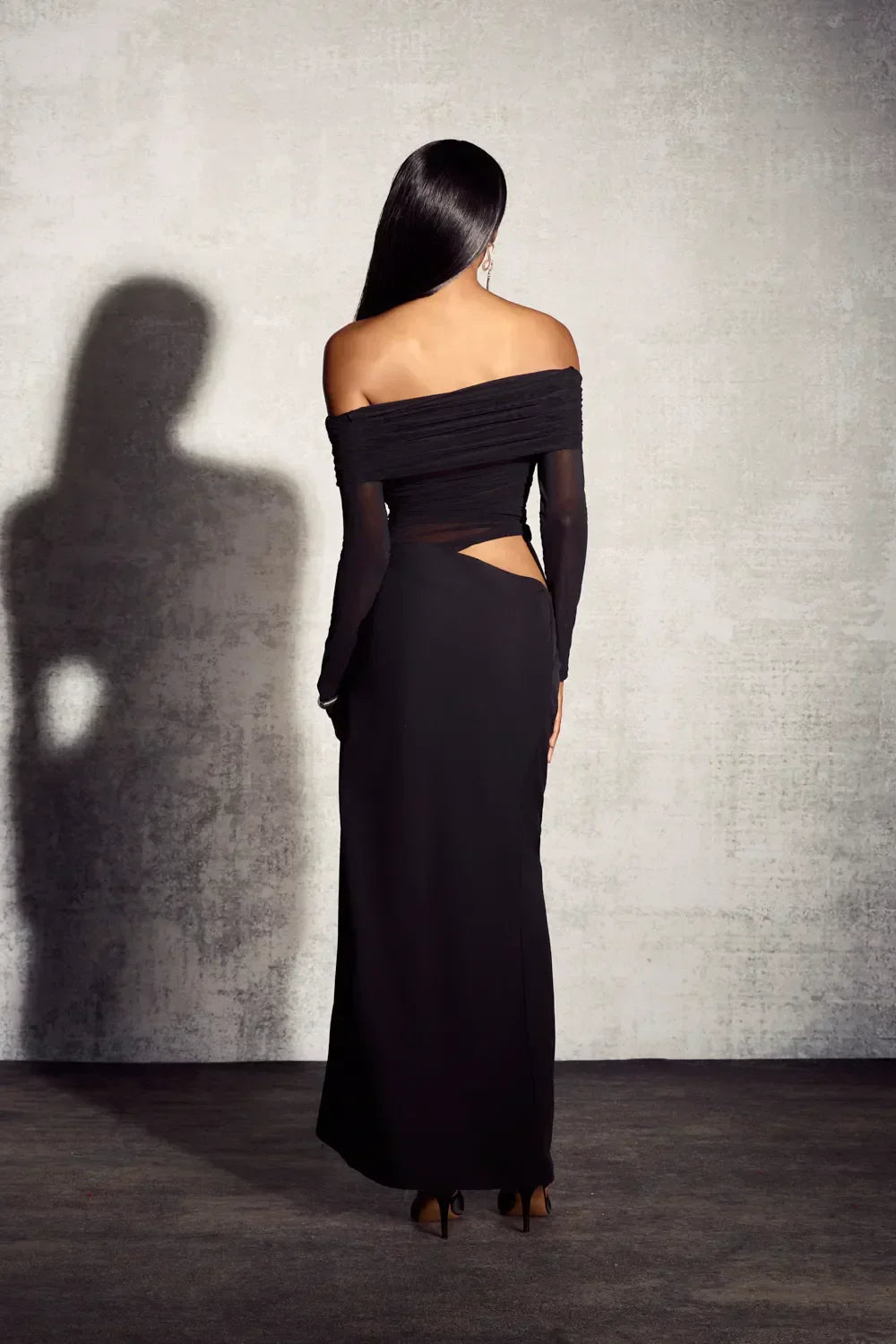 Women's Long Sleeve Off Shoulder Maxi Dress with Cutout Detail