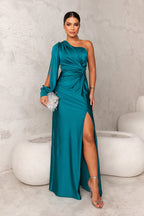Women's One Shoulder Maxi Dress Long Sleeve High Side Slit