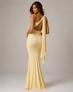 Women's One Shoulder Mermaid Maxi Dress with Back Drape