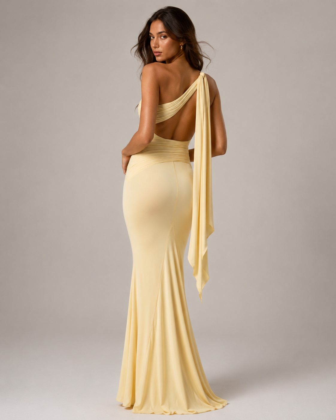 Women's One Shoulder Mermaid Maxi Dress with Back Drape