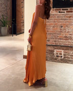 Women's Pleated Halter Maxi Dress with Sleeveless A Line Fit