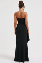 Women's Strapless Maxi Dress with High Split and Draped Panel