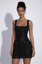 Square Neck Sequin Bodycon Mini Dress