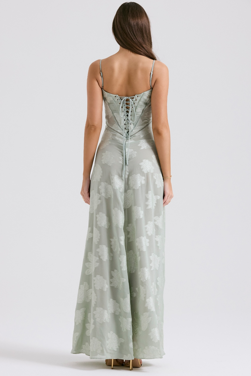 Women's Lace Up Back Floral Maxi Dress with Slim Fit