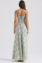 Women's Lace Up Back Floral Maxi Dress with Slim Fit