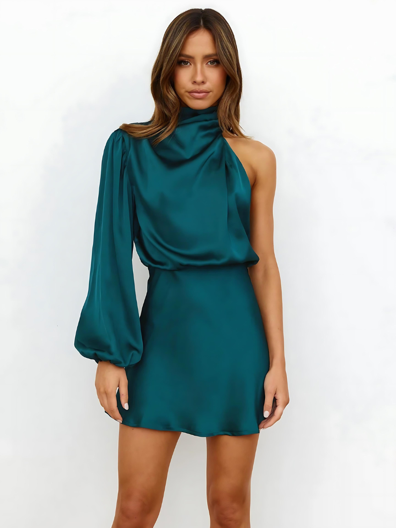 One Sleeve High Neck Mini Dress