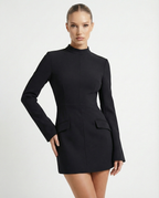 Long Sleeve Mini Dress With Flap Pockets