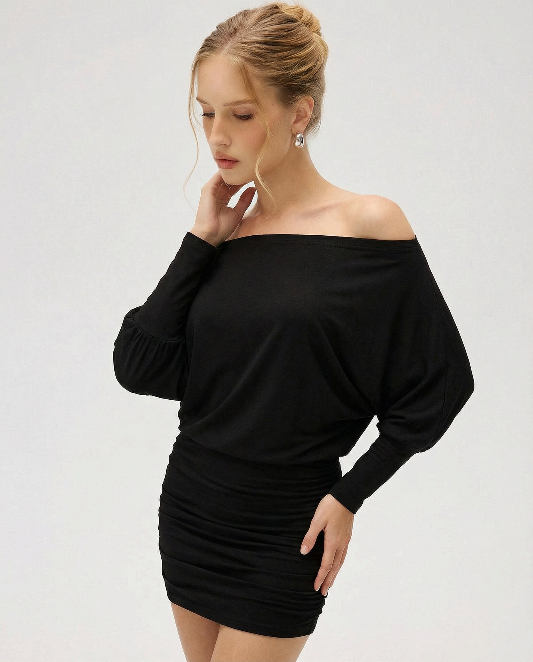 Off Shoulder Ruched Mini Dress