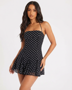 Straight Neck Polka Dot Mini Dress