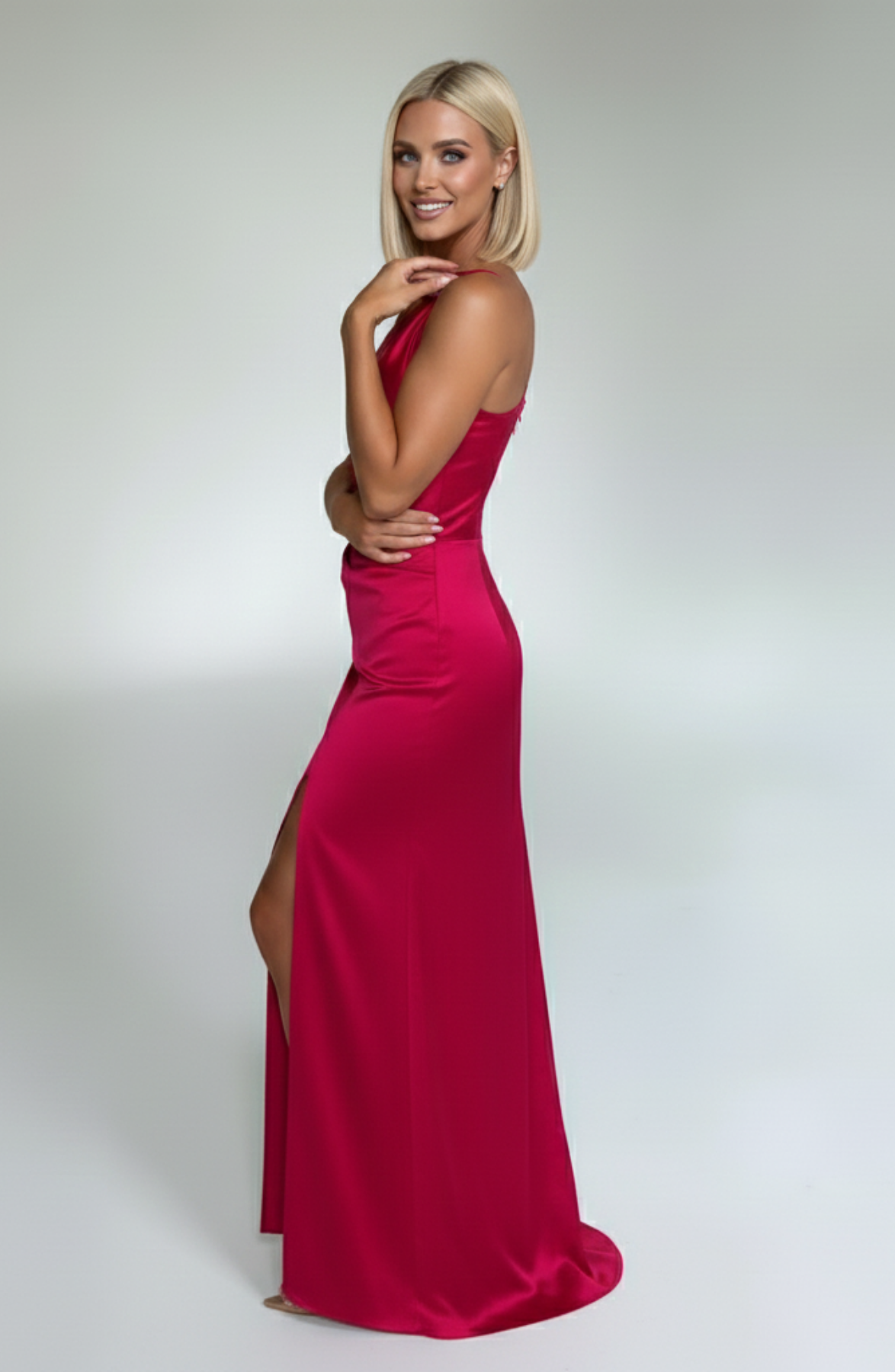 Women's Sleeveless One Shoulder Long Dress with Draped Waist