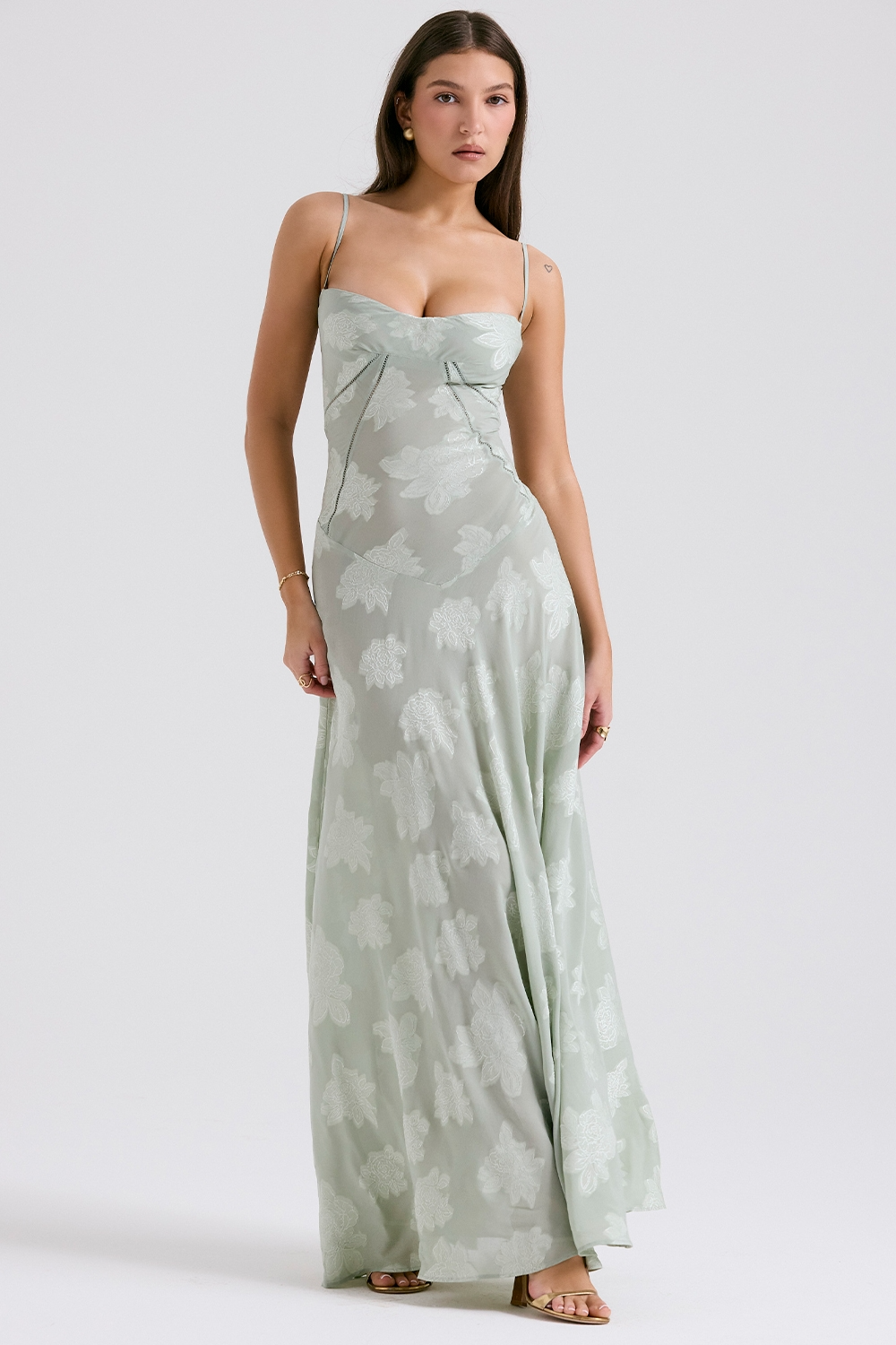 Women's Lace Up Back Floral Maxi Dress with Slim Fit