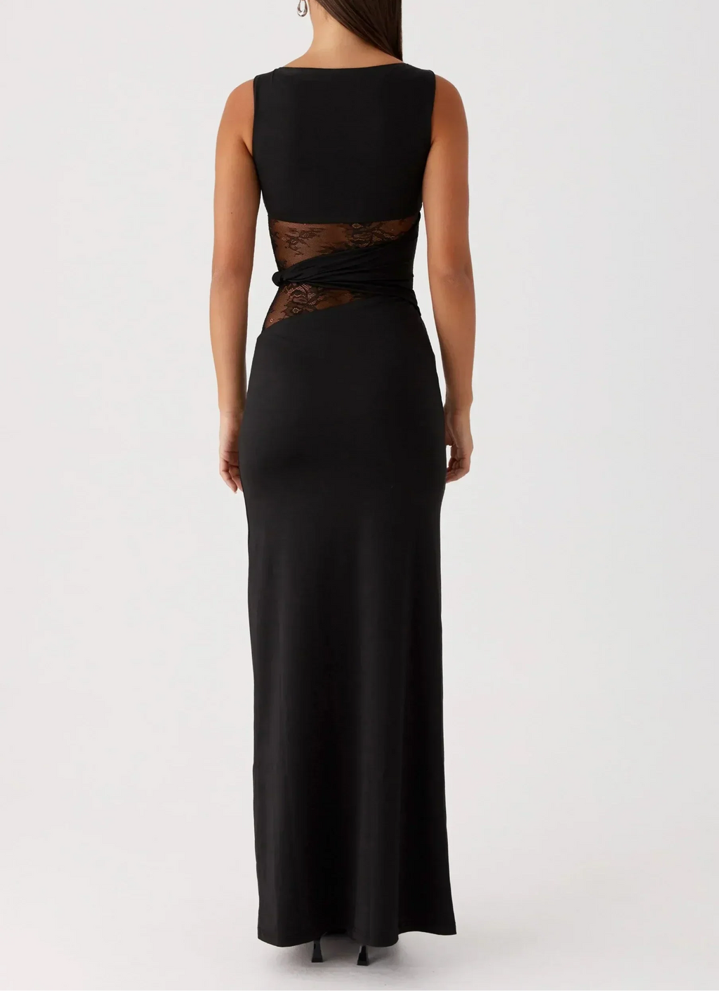 Women's Sleeveless Mesh Cutout Maxi Dress with Fitted Silhouette