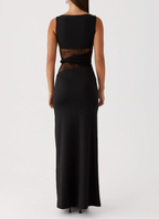 Women's Sleeveless Mesh Cutout Maxi Dress with Fitted Silhouette
