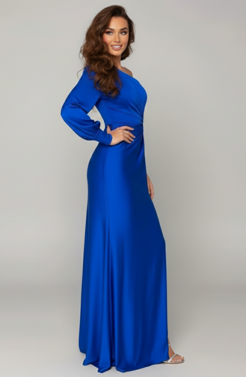 Women's Asymmetric Maxi Dress with Side Split and Long Sleeve