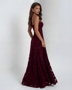 Women's Long Floral Dress with Straight Neckline and Wide Hem