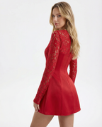 Lace Trim Sweetheart Neck Fit Flare Dress