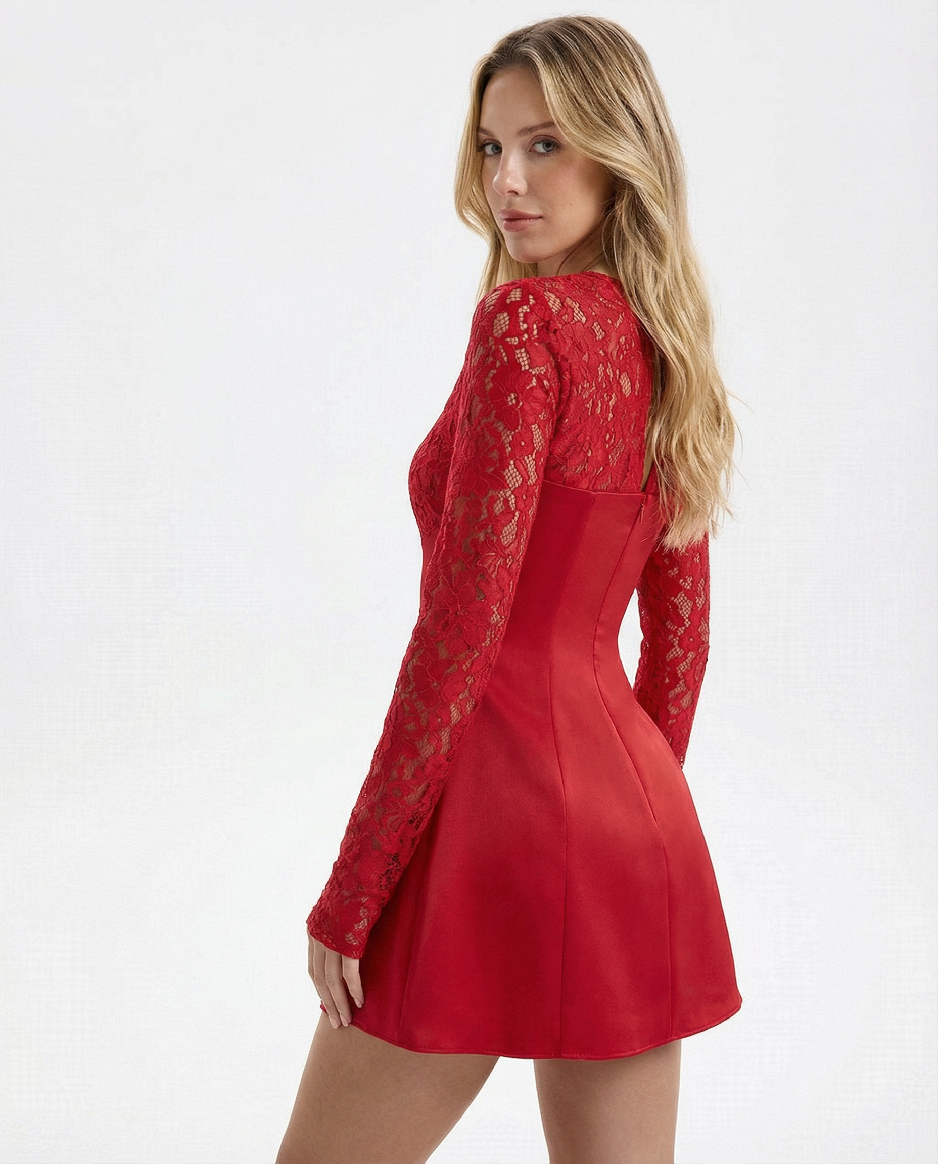 Lace Trim Sweetheart Neck Fit Flare Dress