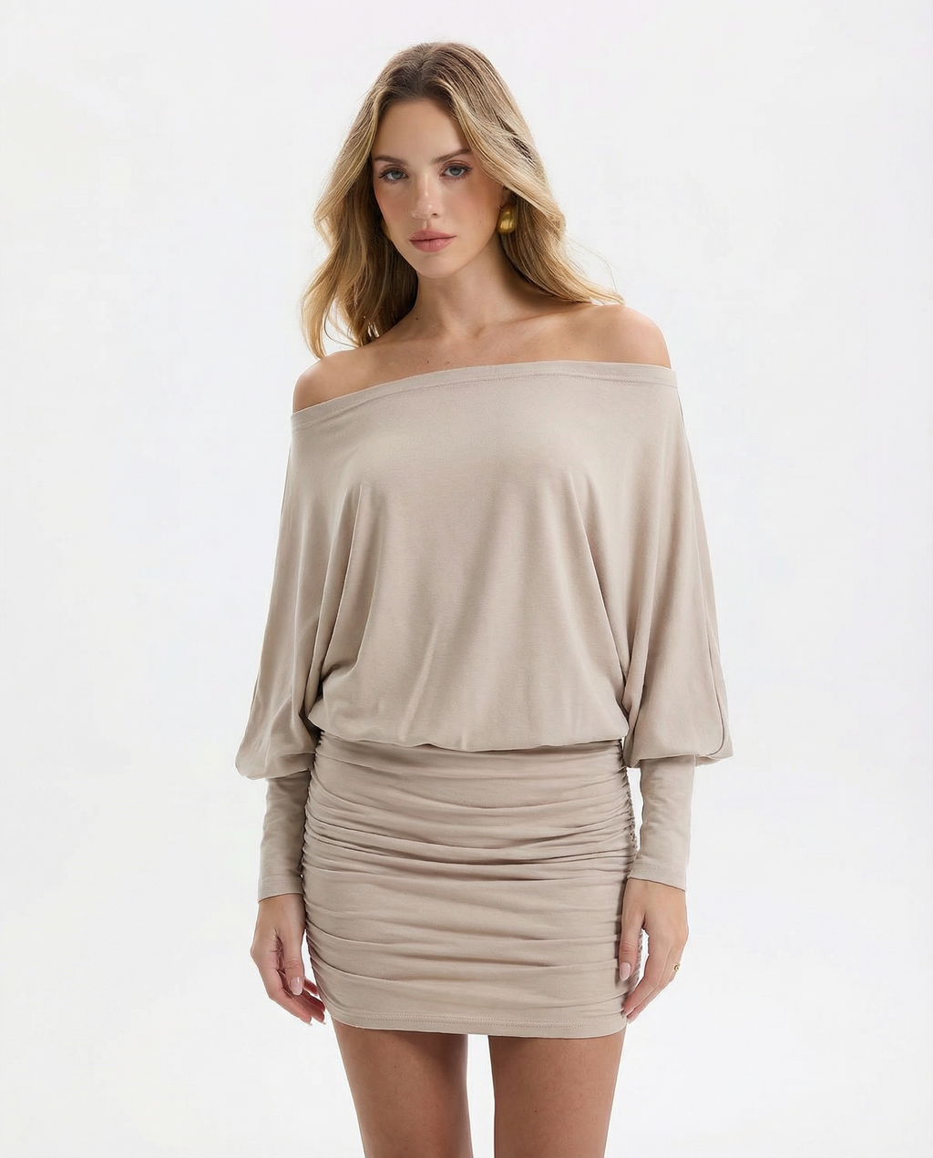 Off Shoulder Ruched Mini Dress