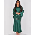Women's Tie Dye Satin Maxi Dress with Long Sleeves