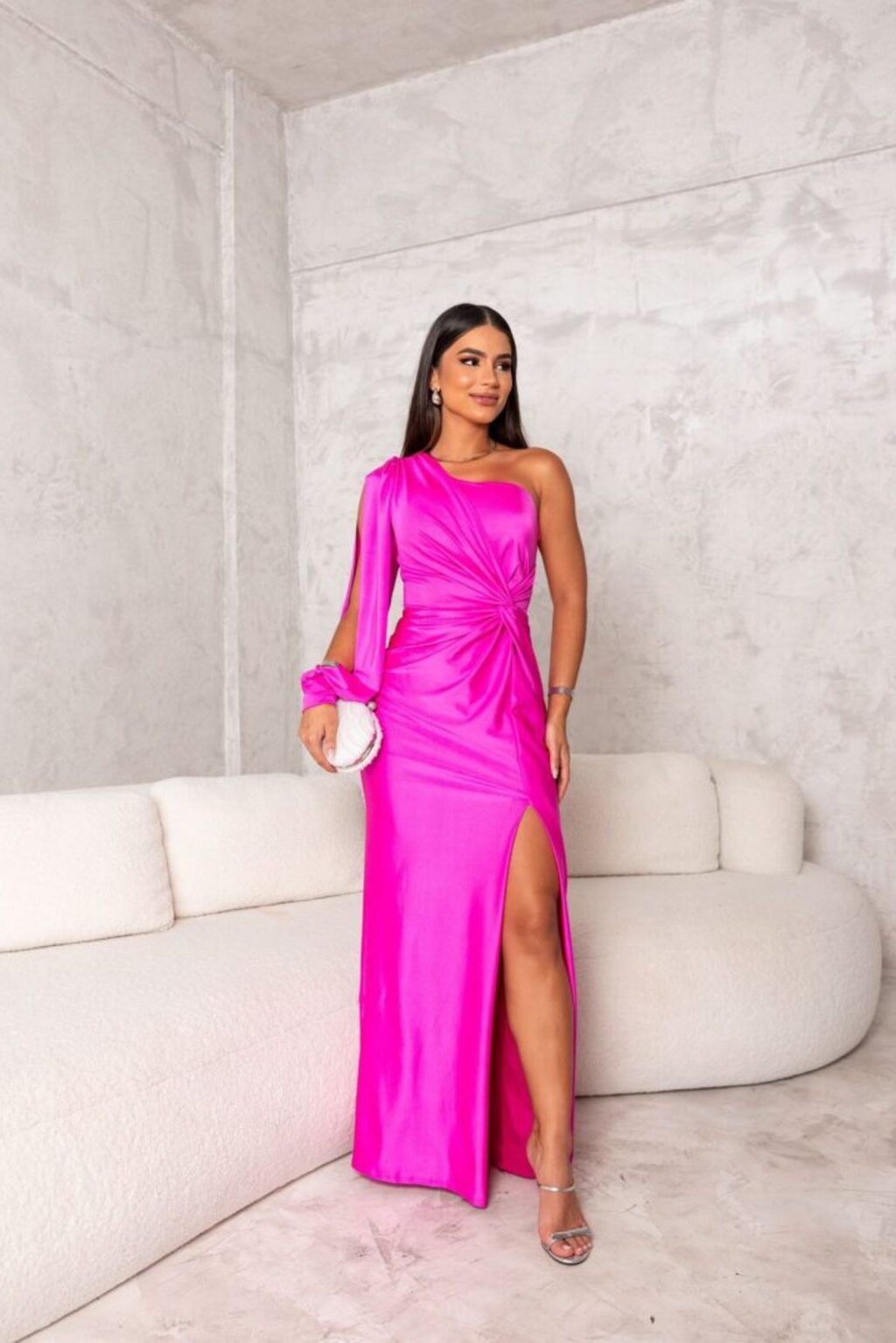 Women's One Shoulder Maxi Dress Long Sleeve High Side Slit