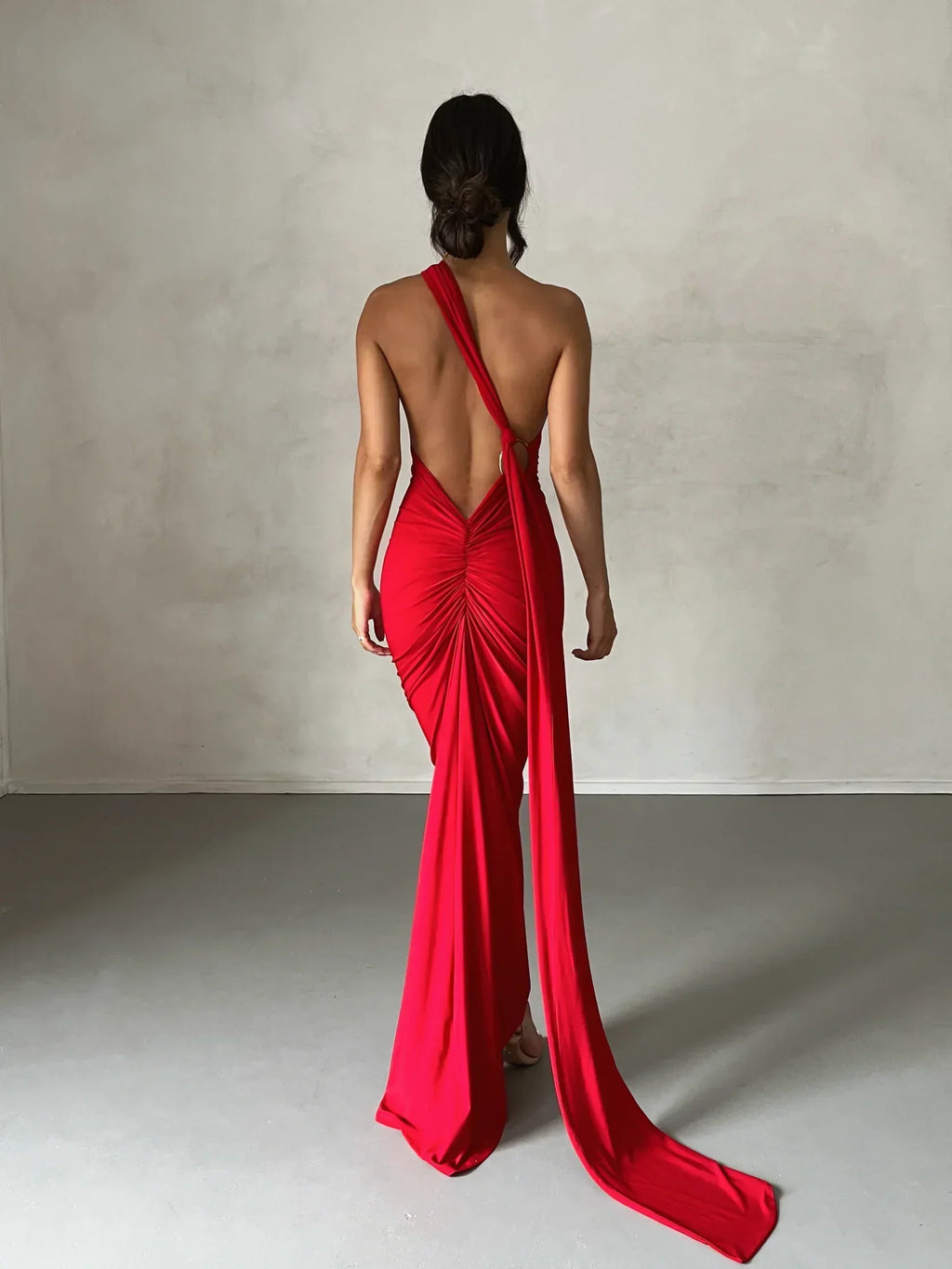 Women's Halter Neck Open Back Maxi Dress with Scarf Detail