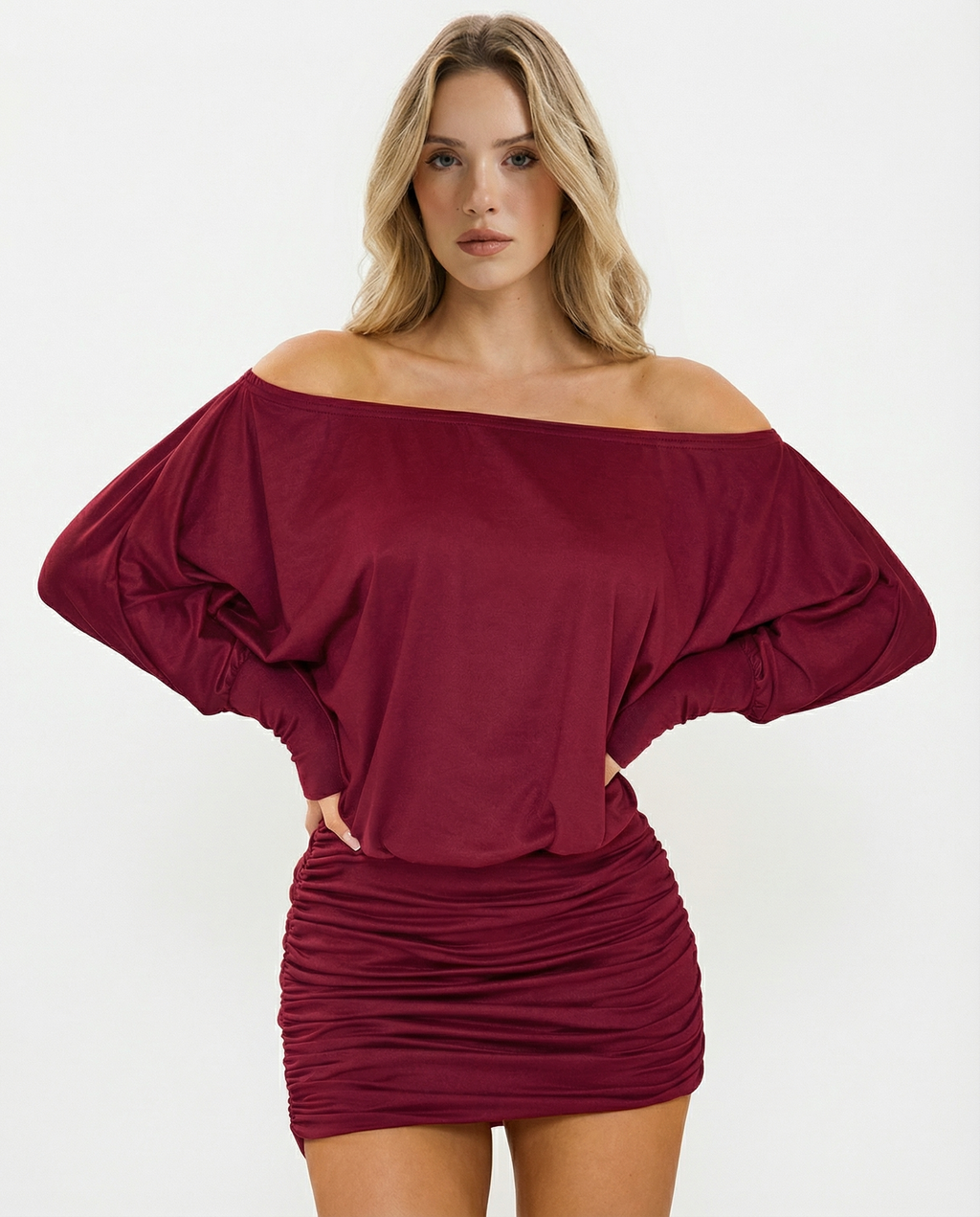 Off Shoulder Ruched Mini Dress