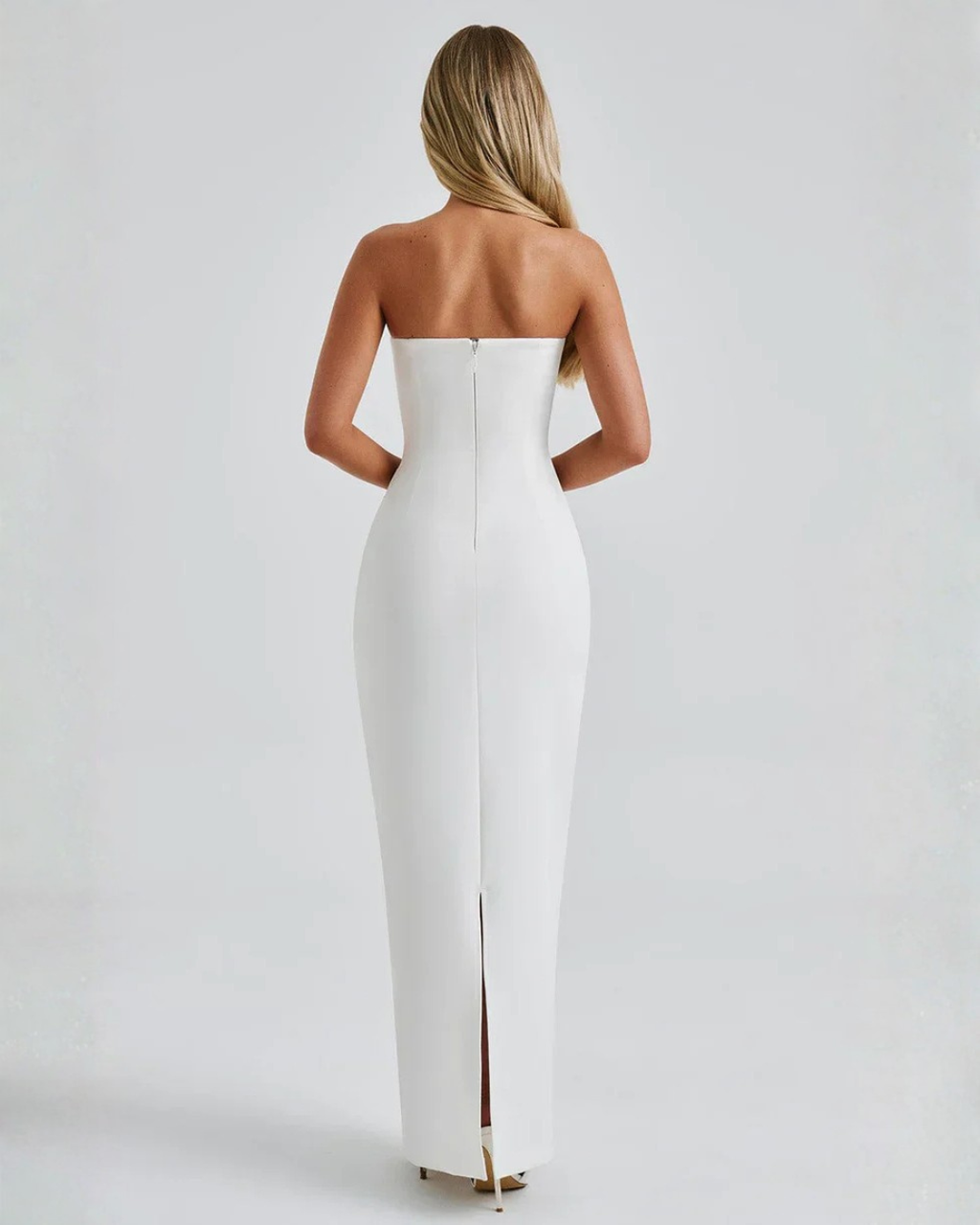 Women's Strapless Bodycon Maxi Dress with Matching Sheer Scarf Detail