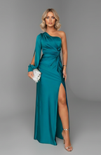 Women's Asymmetric Maxi Dress with Side Split and Long Sleeve