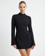 Long Sleeve Mini Dress With Flap Pockets