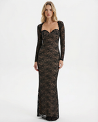 Women's Long Sleeve Bodycon Lace Dress with Sweetheart Neckline