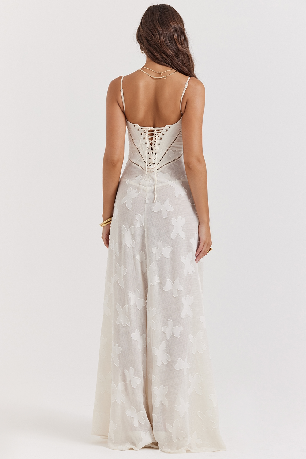Women's Lace Up Back Floral Maxi Dress with Slim Fit