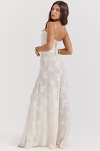Women's Lace Up Back Floral Maxi Dress with Slim Fit