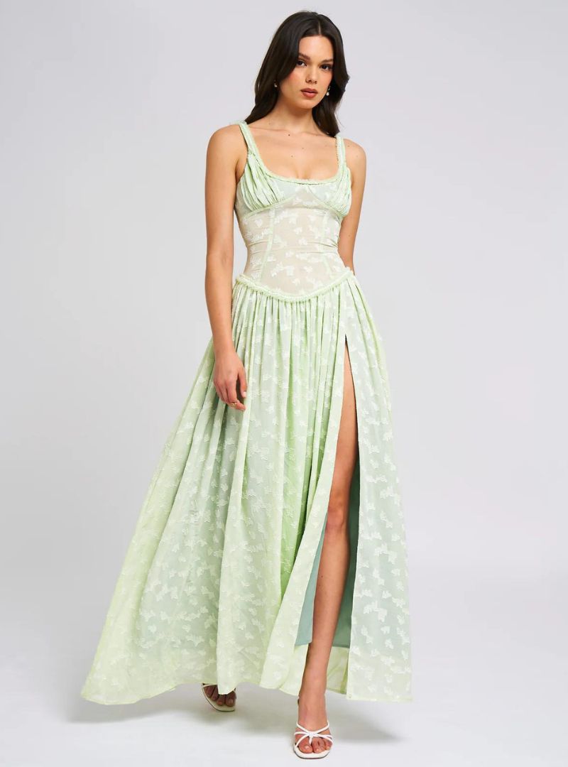 Square Neck Corset High Slit Maxi Dress