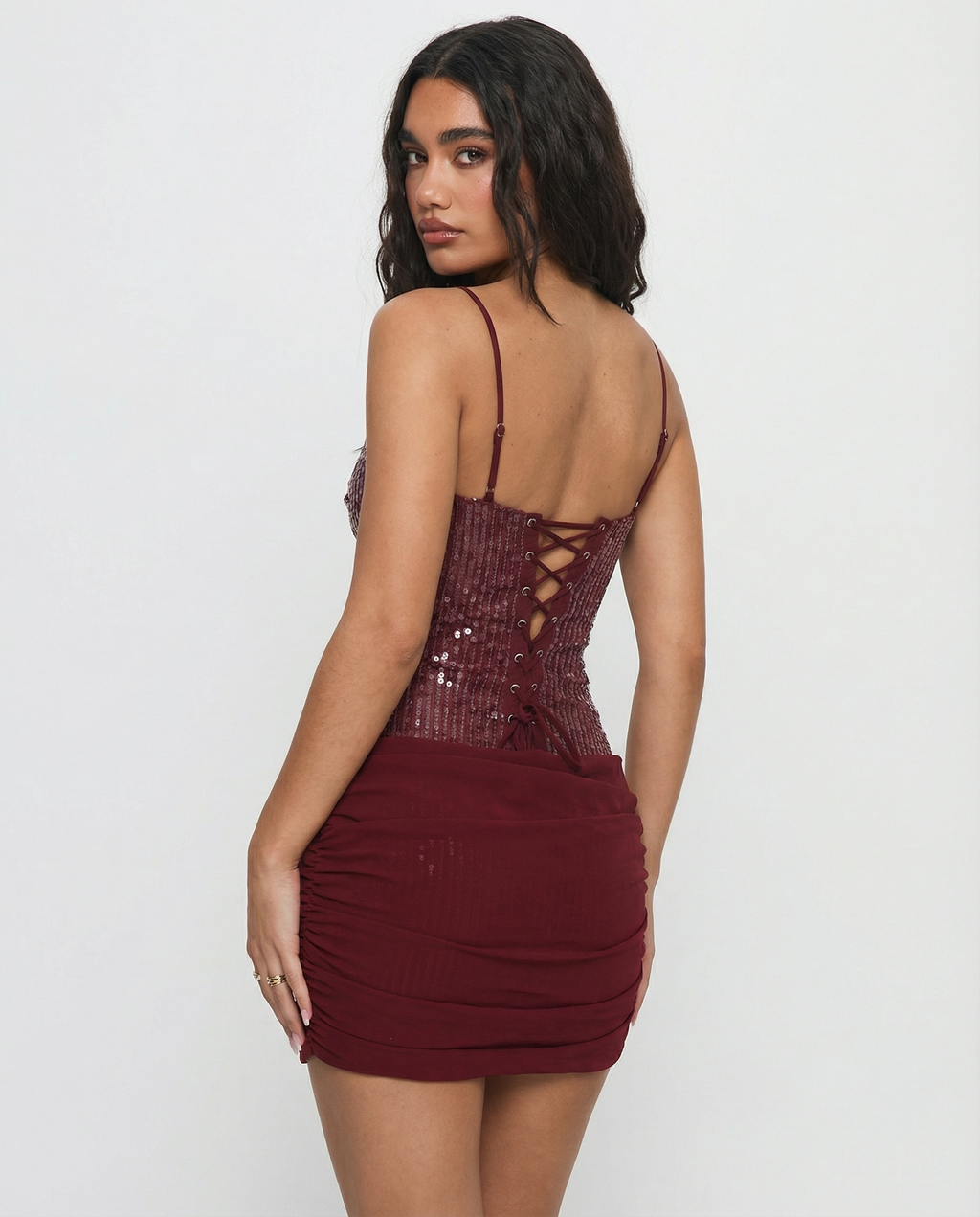 Sequin Bodycon Mini Dress With Strappy Neckline