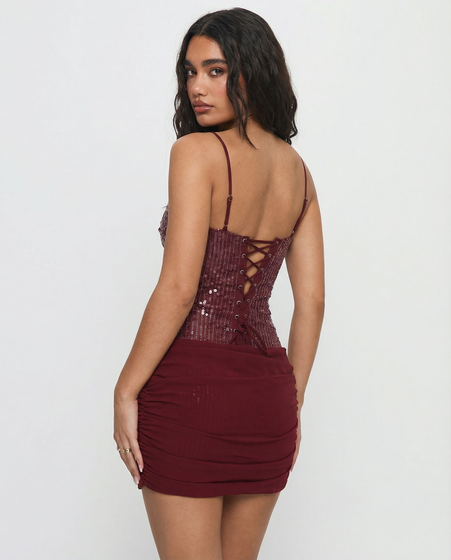 Sequin Bodycon Mini Dress With Strappy Neckline