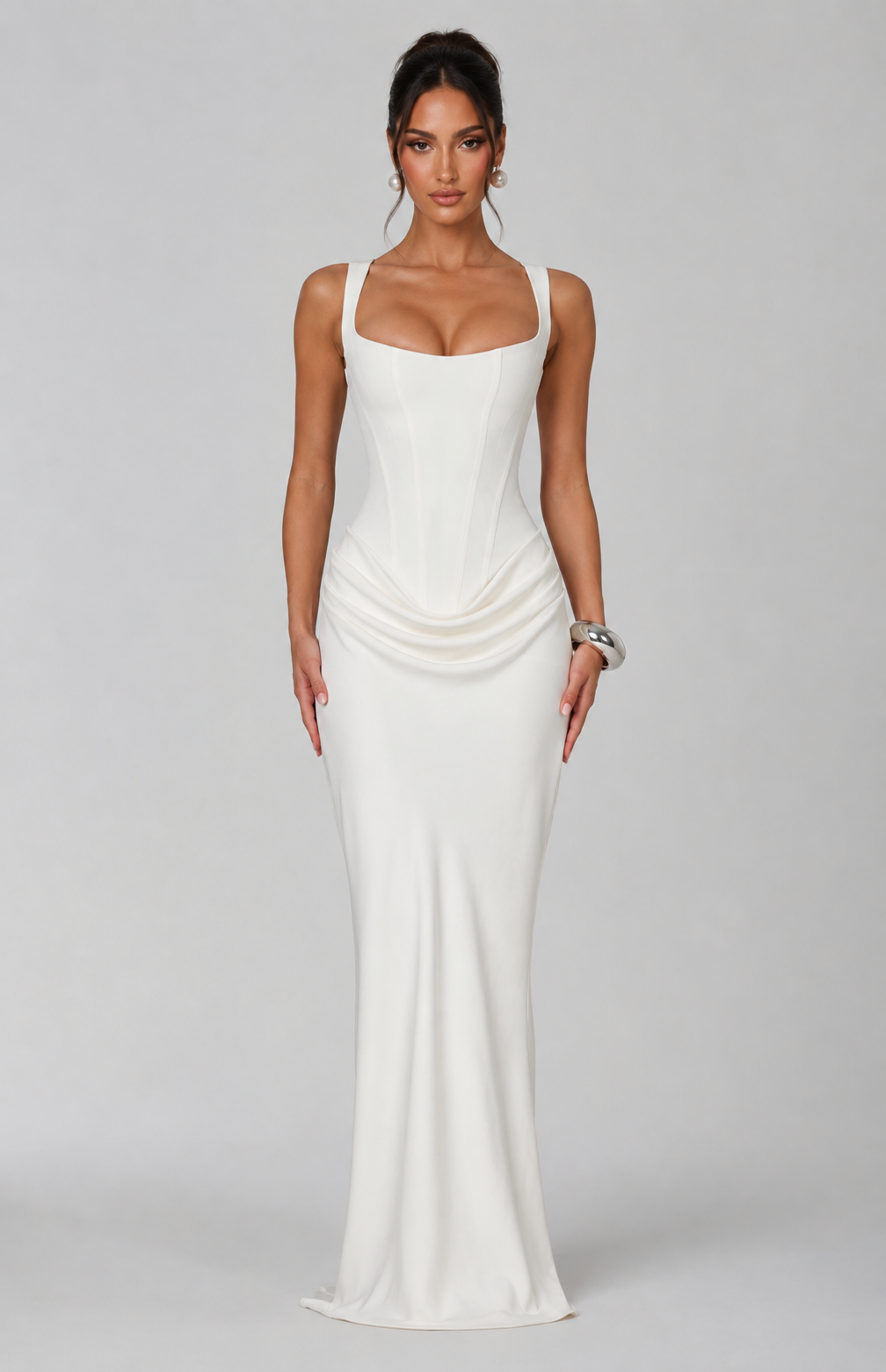 Women's Fitted Maxi Dress Square Neck Corset Style Back Design Main image
