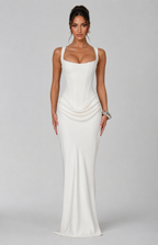 Women's Fitted Maxi Dress Square Neck Corset Style Back Design