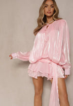 Asymmetric Neck Ruffle Mini Dress With Tie