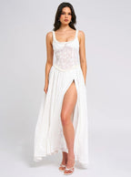 Square Neck Corset High Slit Maxi Dress