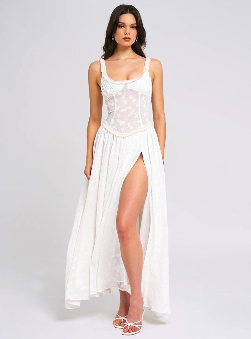 Square Neck Corset High Slit Maxi Dress