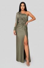 Women's Asymmetric Maxi Dress with Side Split and Long Sleeve