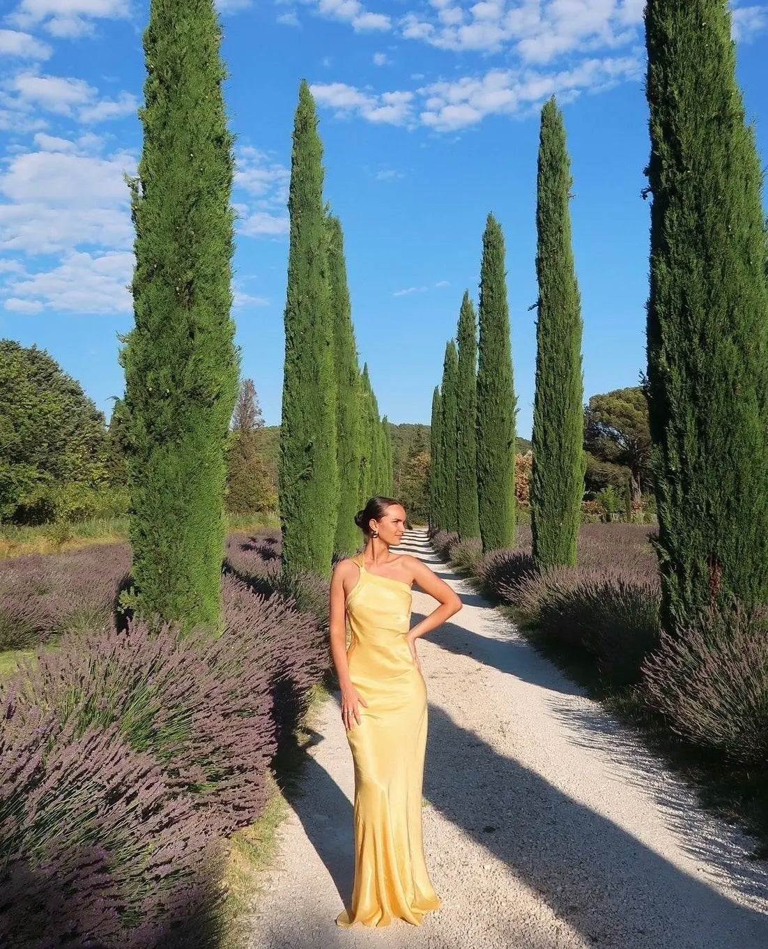 Women's Fitted Maxi Dress with One Shoulder and Tie Back