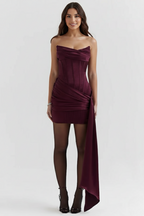 Ruched Strapless Mini Dress With Drape Panel