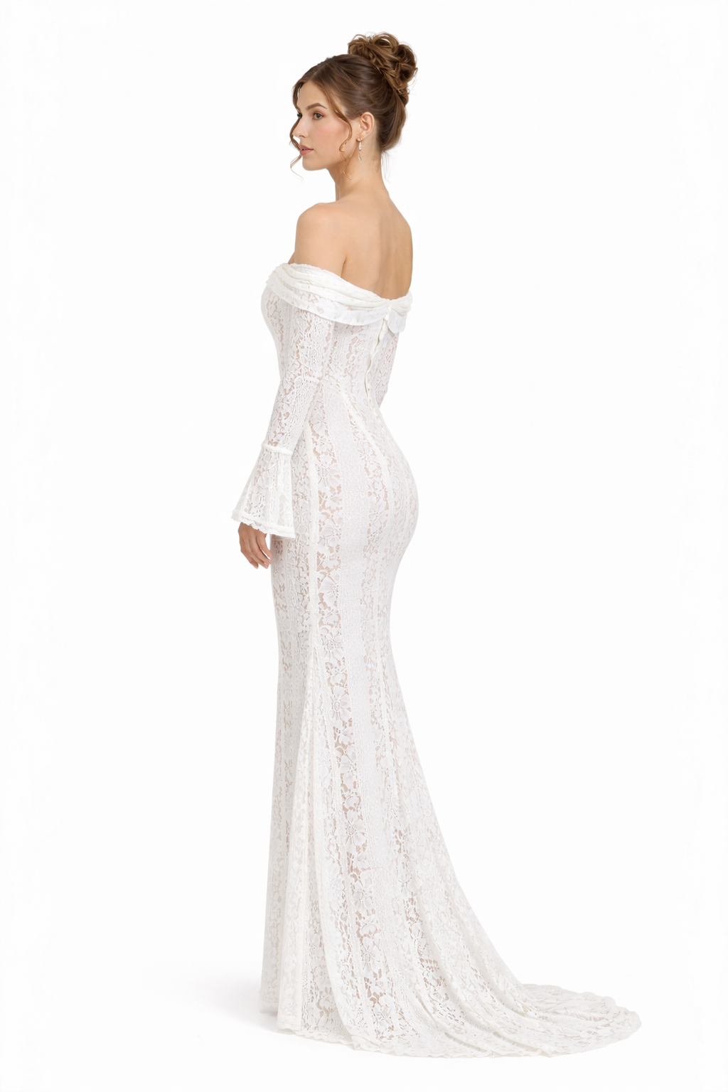 Women's Off Shoulder Maxi Dress with Fitted Lace Silhouette