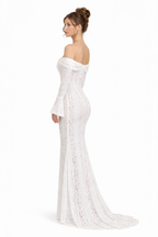 Women's Off Shoulder Maxi Dress with Fitted Lace Silhouette