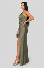 Women's Asymmetric Maxi Dress with Side Split and Long Sleeve