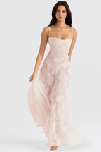 Women's Lace Up Back Floral Maxi Dress with Slim Fit